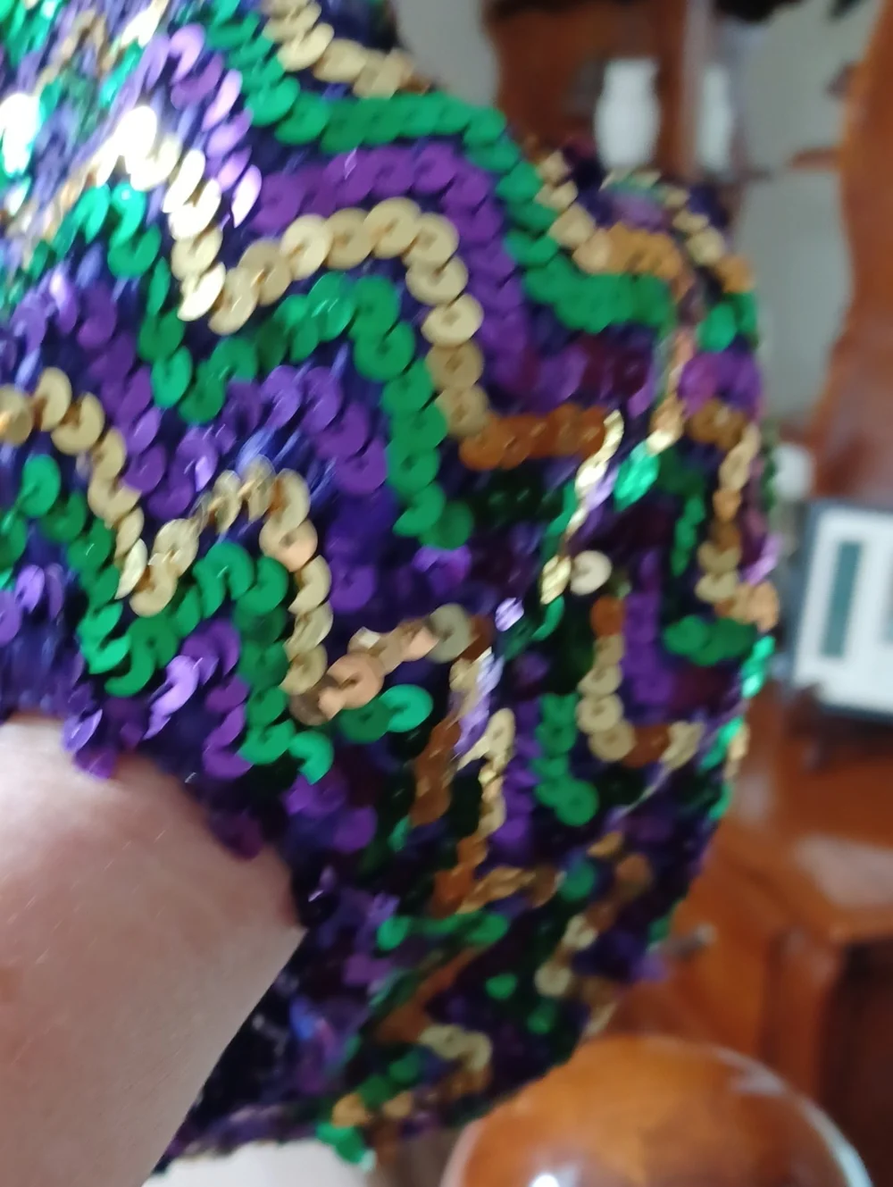 Sequin Zigzag Beret in Purple, Green & Gold